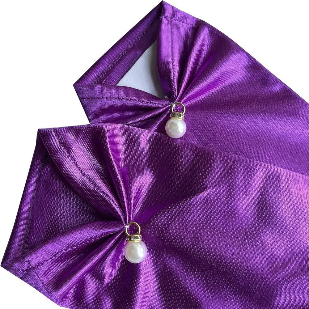 Women's Purple Floral Lace Gloves Elegant Wrist Bridal Wedding Dinner Party